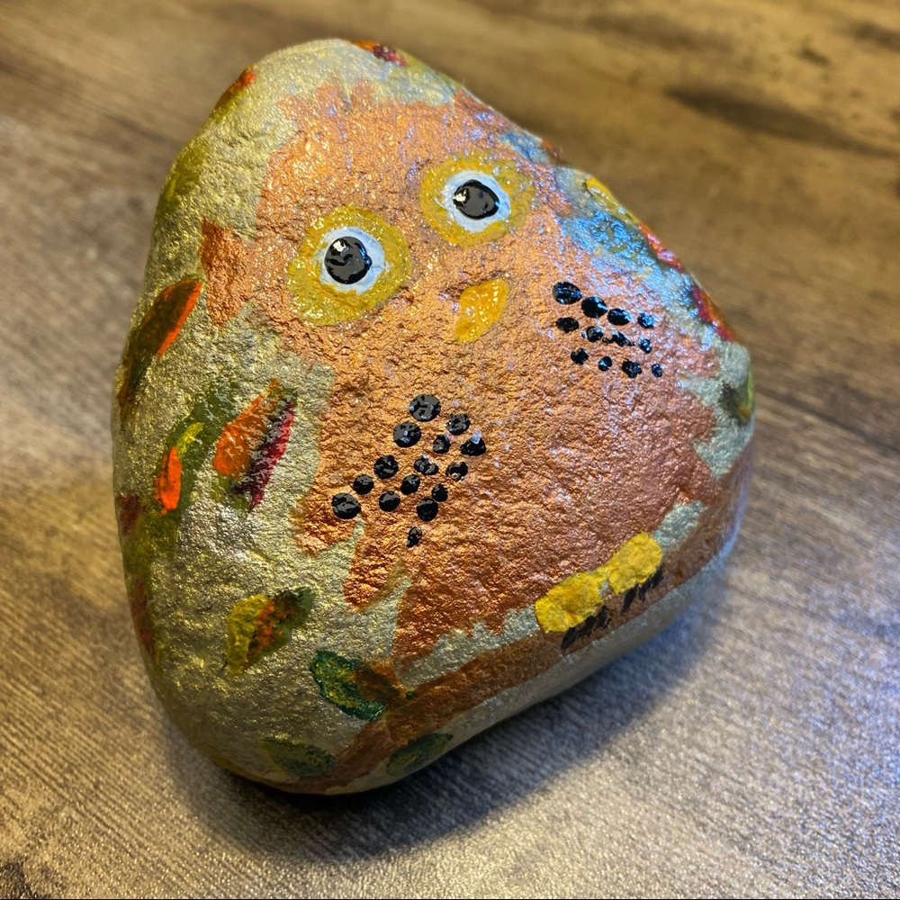Handcrafted Cute OWL painted stone garden rock hand painted